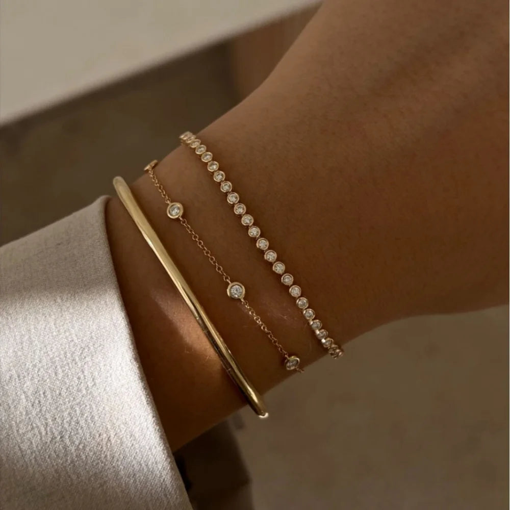 Celavienne – Triple-Layer Gold Zircon Bracelet Set