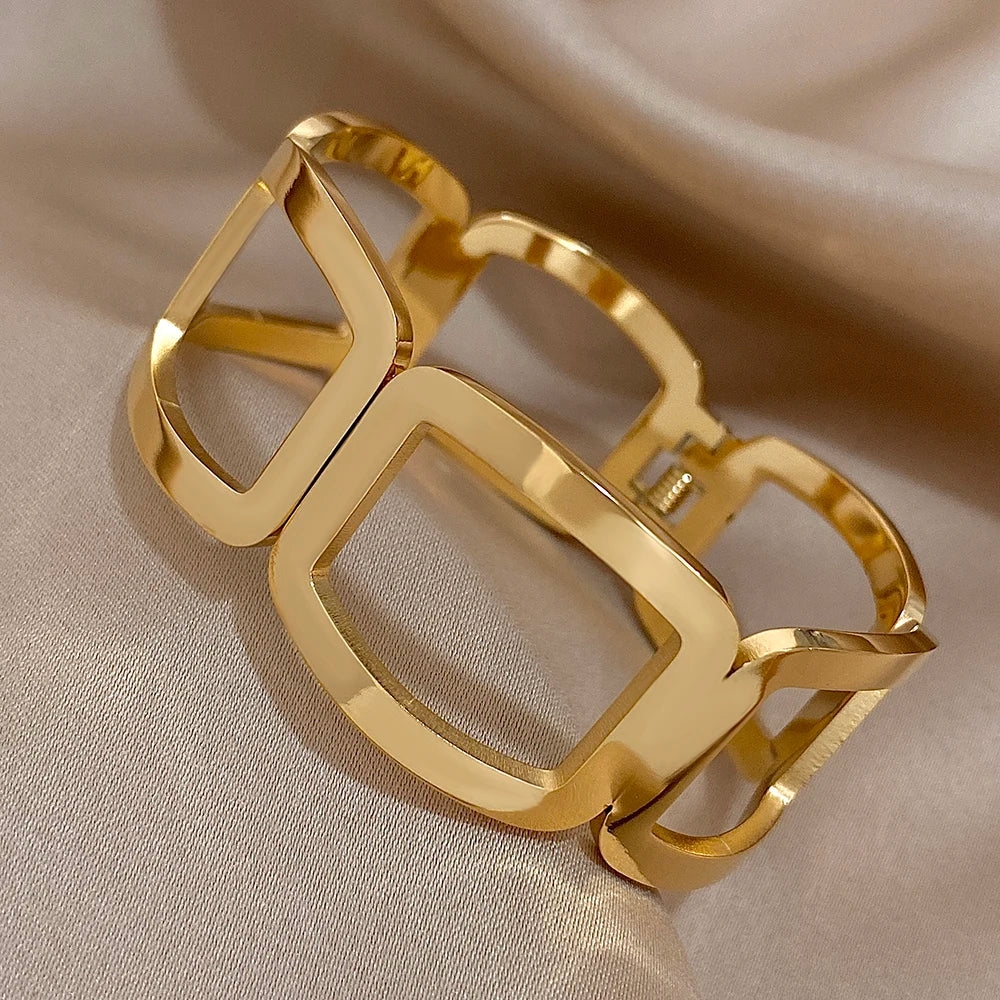 Orvessa – Bold Geometric Gold & Silver Cuff Bracelet