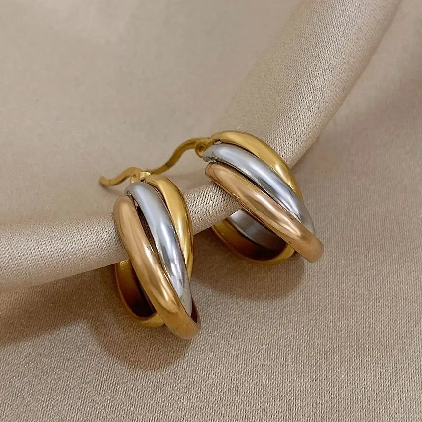 Trivelle – Sculptural Tri-Tone Twisted Hoop Earrings