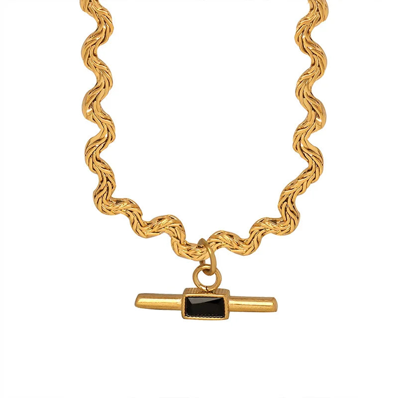 Verdessa Wave – Gold-Plated Wavy Stone Necklace