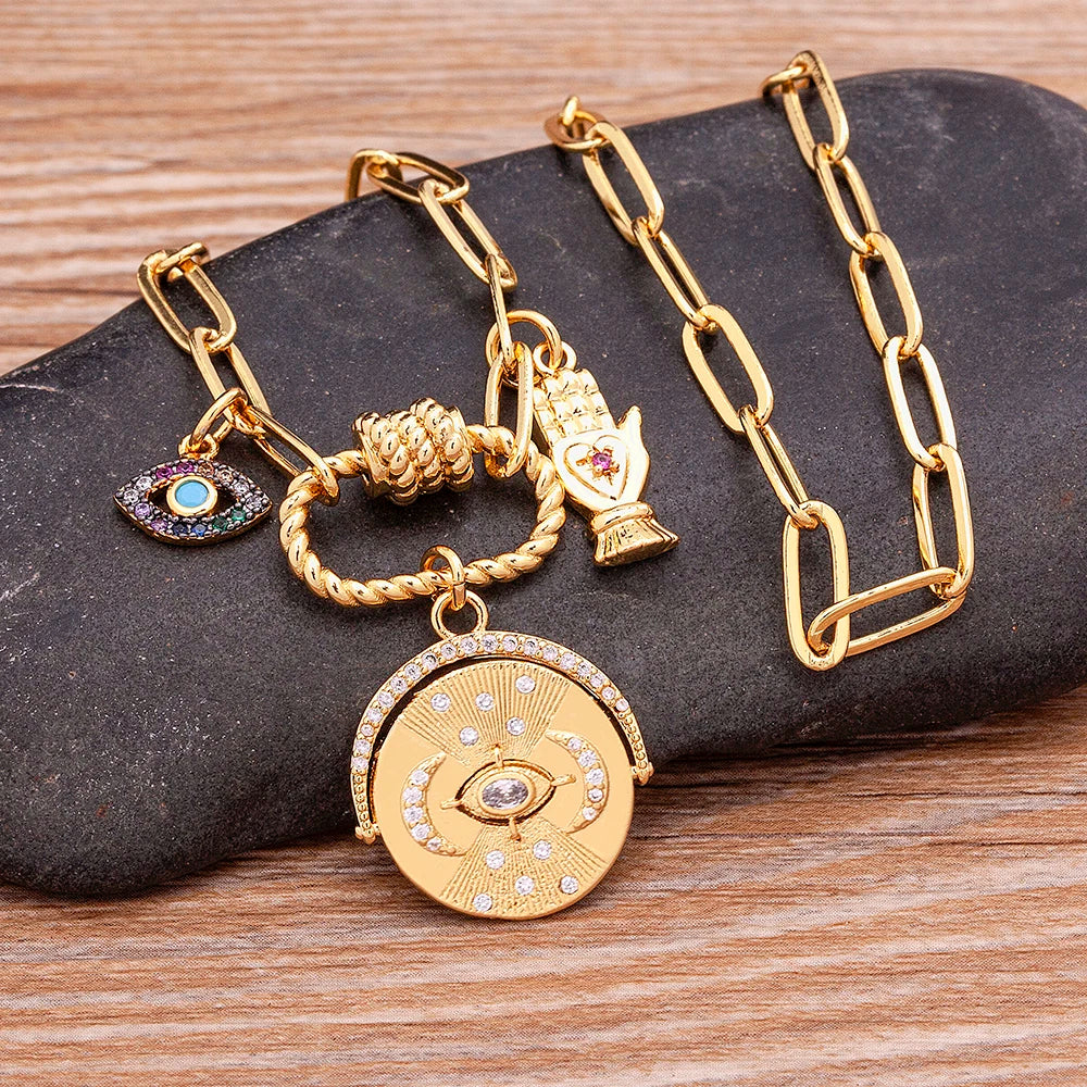 Lunivya Charm – Evil Eye & Moon Zircon Necklace