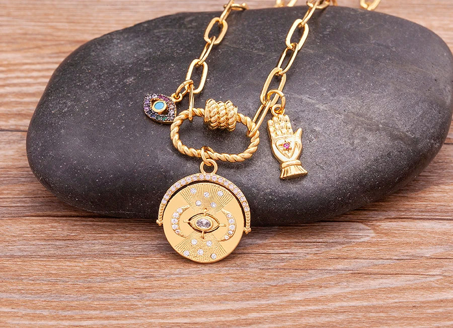 Lunivya Charm – Evil Eye & Moon Zircon Necklace