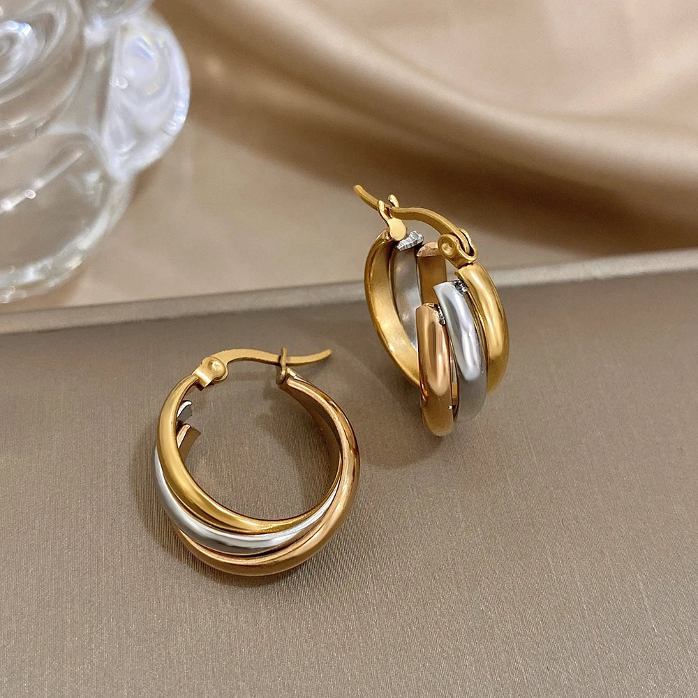 Trivelle – Sculptural Tri-Tone Twisted Hoop Earrings