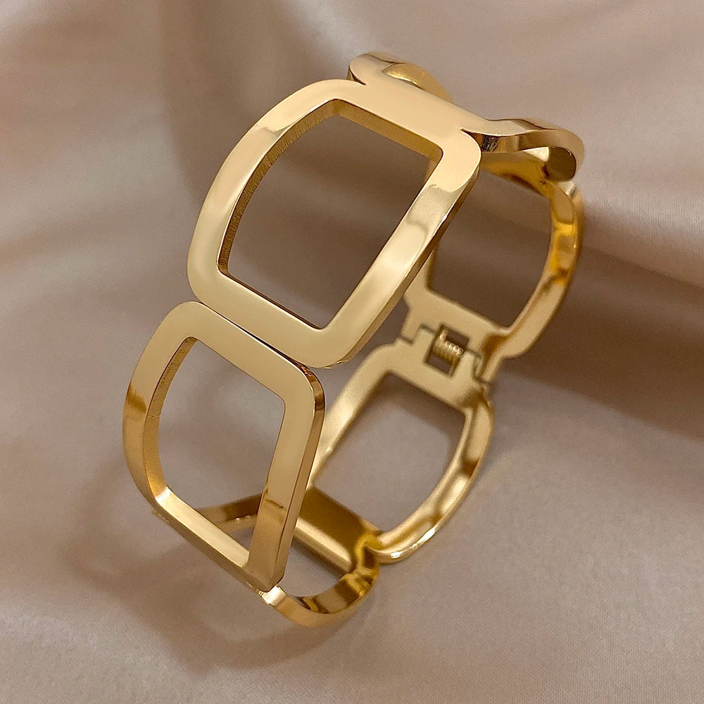 Orvessa – Bold Geometric Gold & Silver Cuff Bracelet