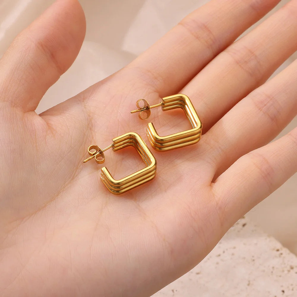 Aurora Square – Gold Plated Stainless Steel Women’s Stud Earrings