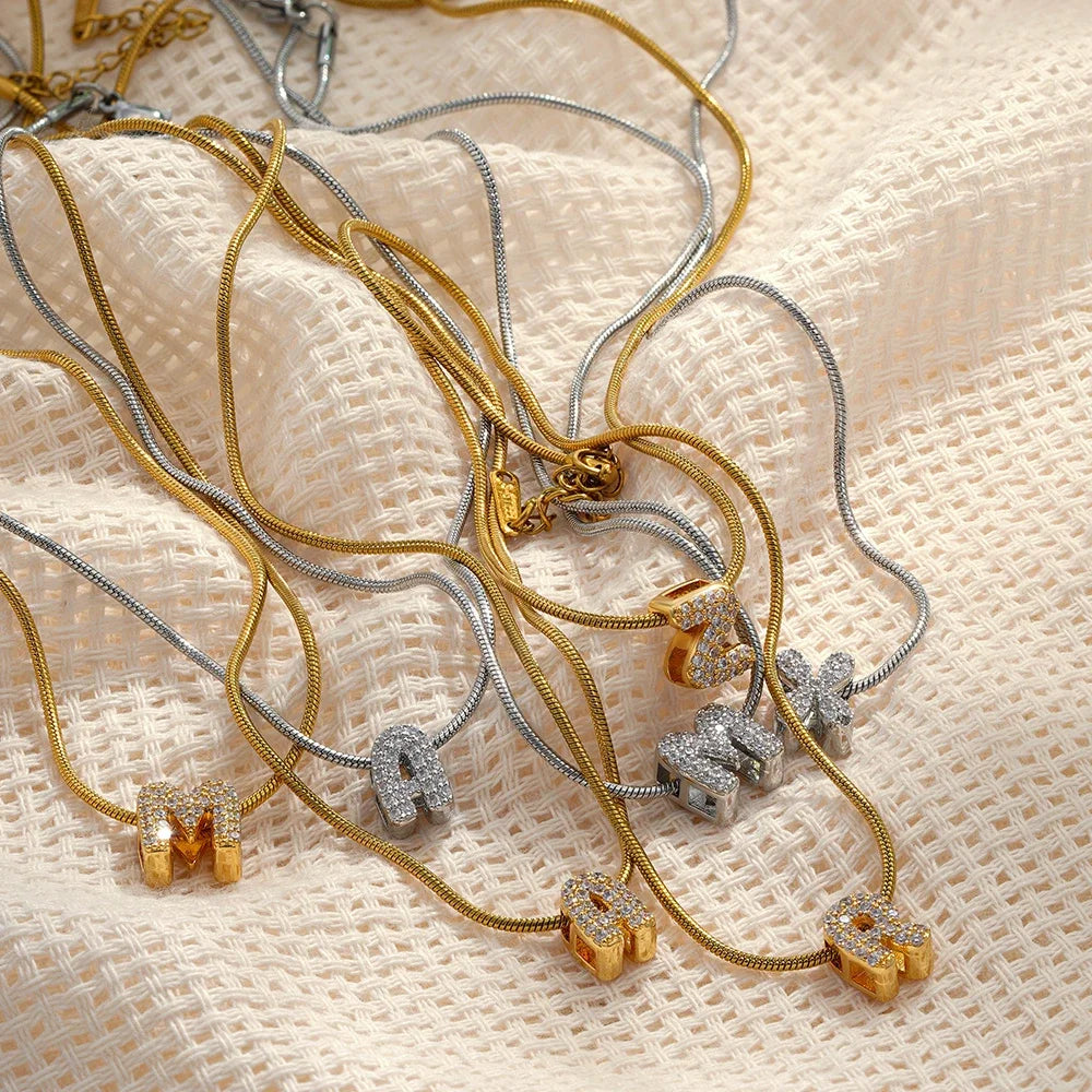Lettavelle – Dainty Gold-Plated Zircon Initial Pendant Necklace