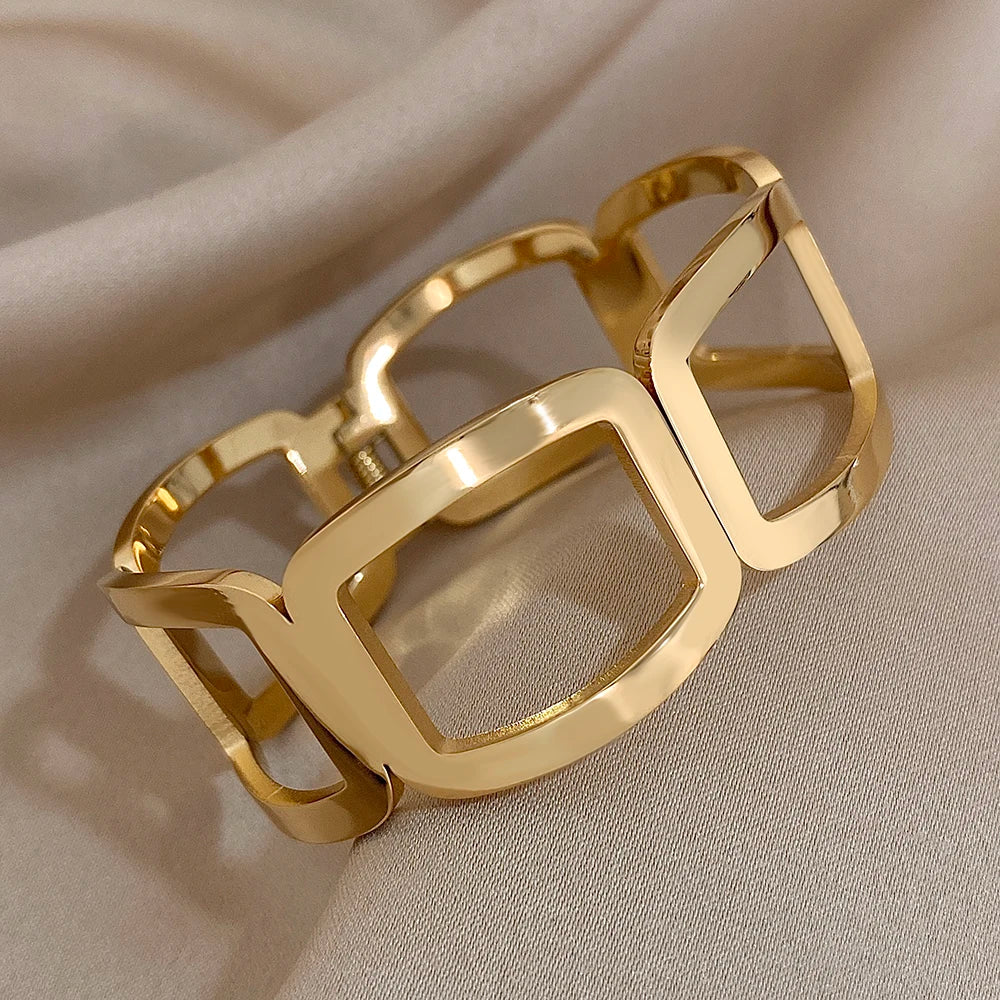 Orvessa – Bold Geometric Gold & Silver Cuff Bracelet
