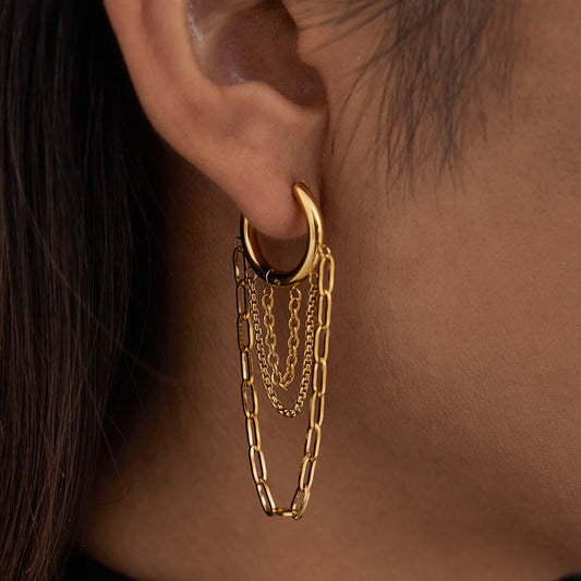 Aurestia – Elegant 18K Gold-Tone Chain Tassel Earrings