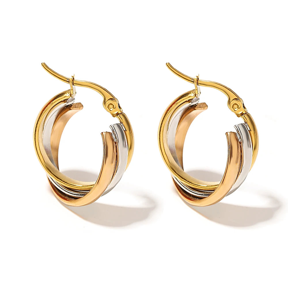 Trivelle – Sculptural Tri-Tone Twisted Hoop Earrings