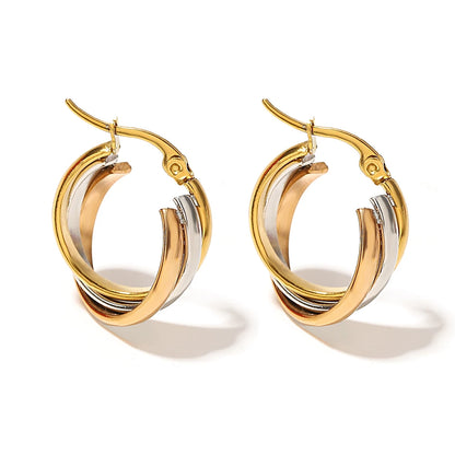 Trivelle – Sculptural Tri-Tone Twisted Hoop Earrings