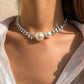 Luna Obsidian – Bold Pearl Pendant Chain Necklace