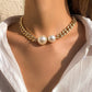 Luna Obsidian – Bold Pearl Pendant Chain Necklace