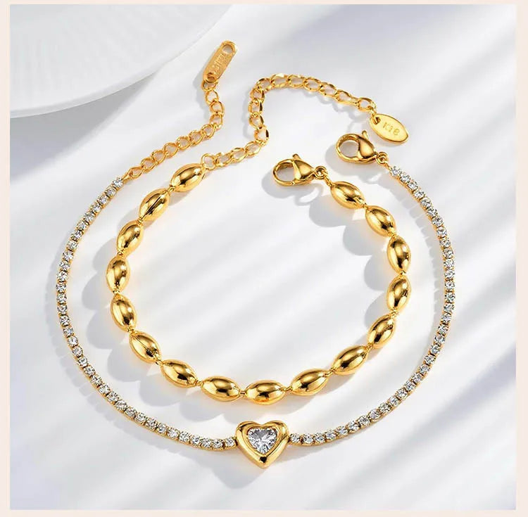 Lunessa Charm – Heart Rhinestone Layered Bracelet