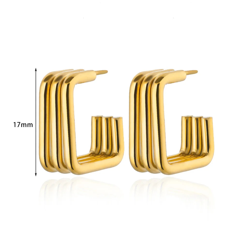 Aurora Square – Gold Plated Stainless Steel Women’s Stud Earrings