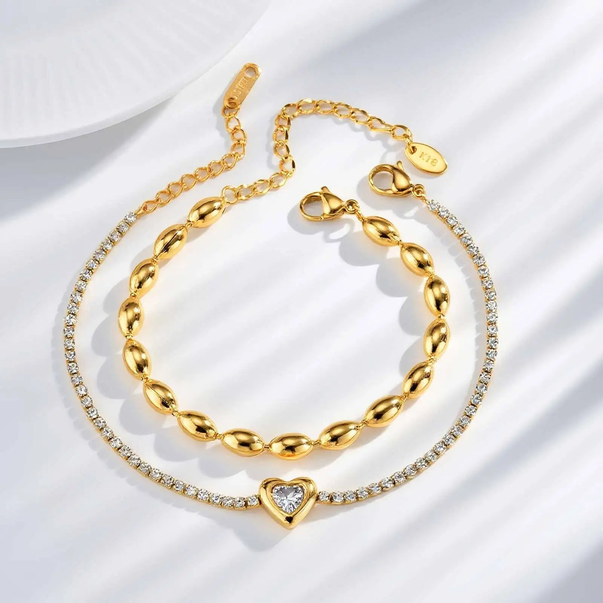 Lunessa Charm – Heart Rhinestone Layered Bracelet