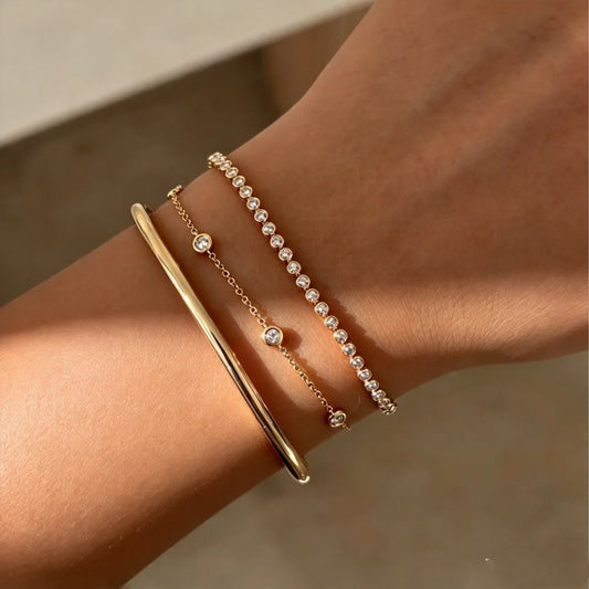 Celavienne – Triple-Layer Gold Zircon Bracelet Set