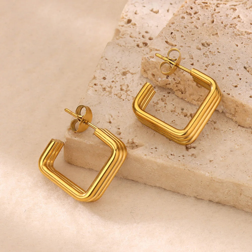 Aurora Square – Gold Plated Stainless Steel Women’s Stud Earrings