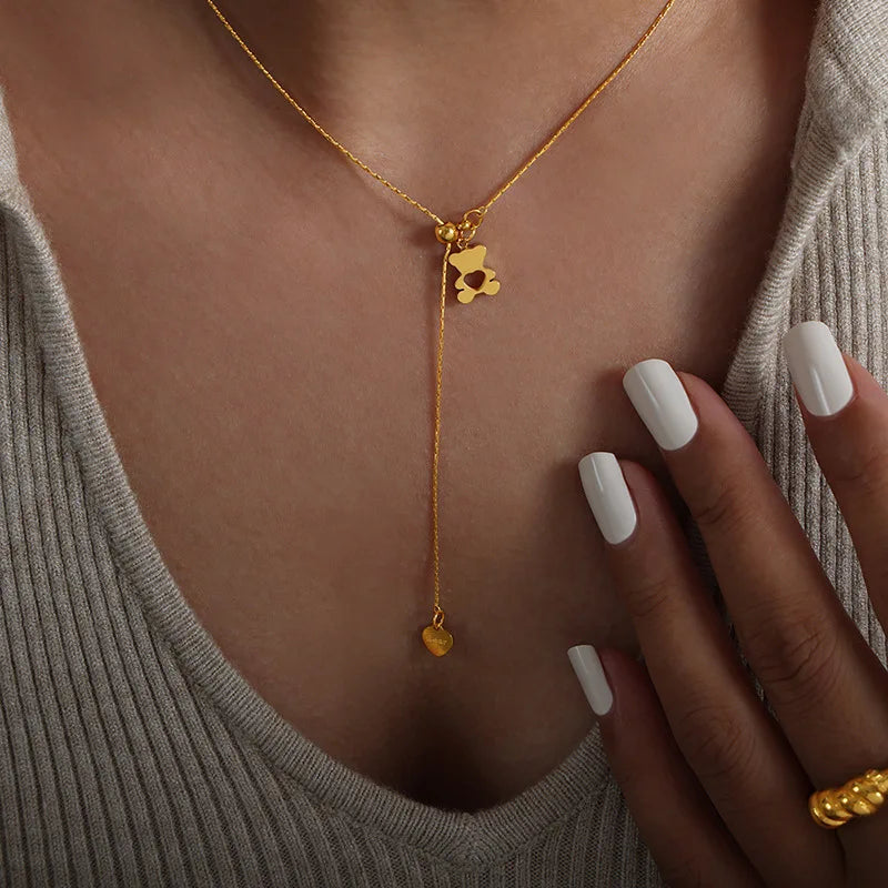 Auribear Charm – Gold-Plated Hollow Bear Necklace