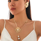 Aurielle Petal Glow – Women’s Pearl Pendant Choker & Earrings