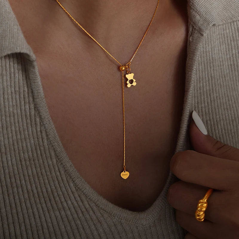 Auribear Charm – Gold-Plated Hollow Bear Necklace
