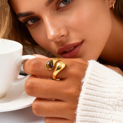 Tigressa Drop – 18K Gold Tiger Eye Statement Ring