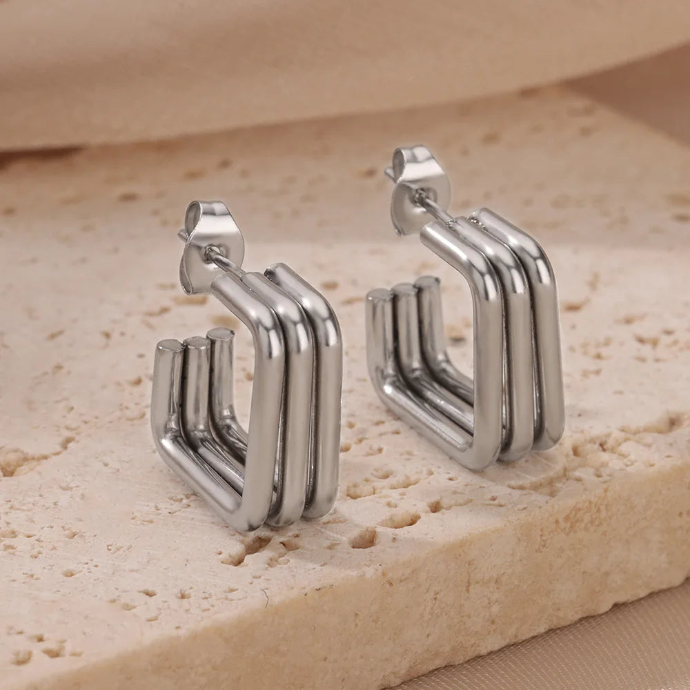 Aurora Square – Gold Plated Stainless Steel Women’s Stud Earrings