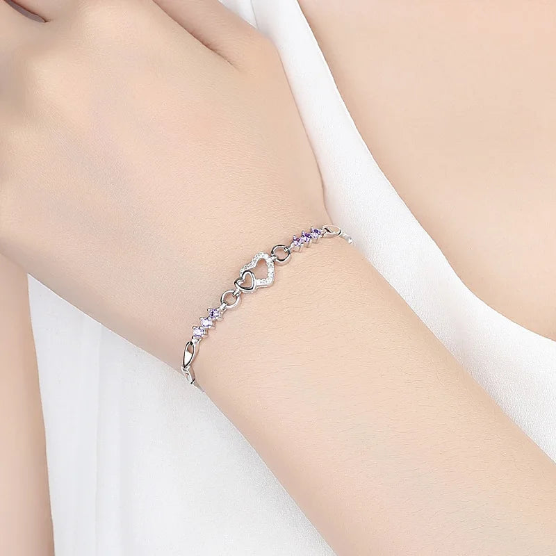 Amorelle Heart – 925 Sterling Silver Purple Zircon Bracelet