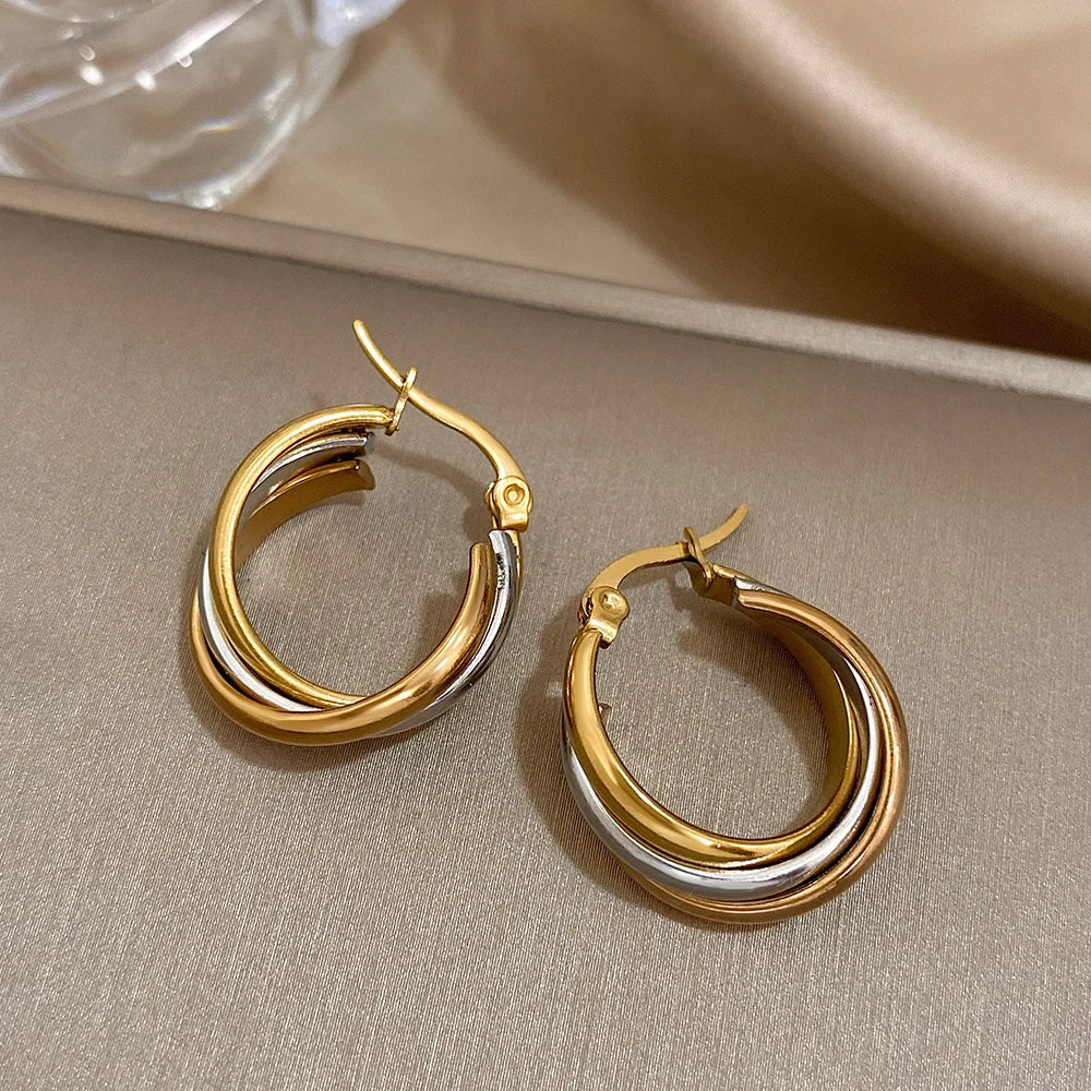 Trivelle – Sculptural Tri-Tone Twisted Hoop Earrings