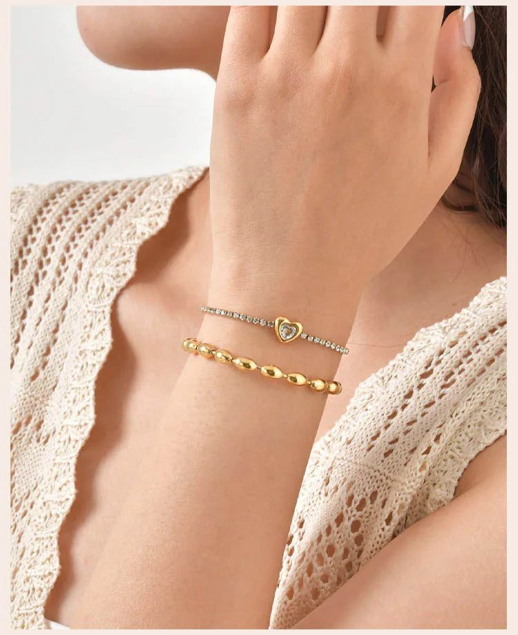 Lunessa Charm – Heart Rhinestone Layered Bracelet