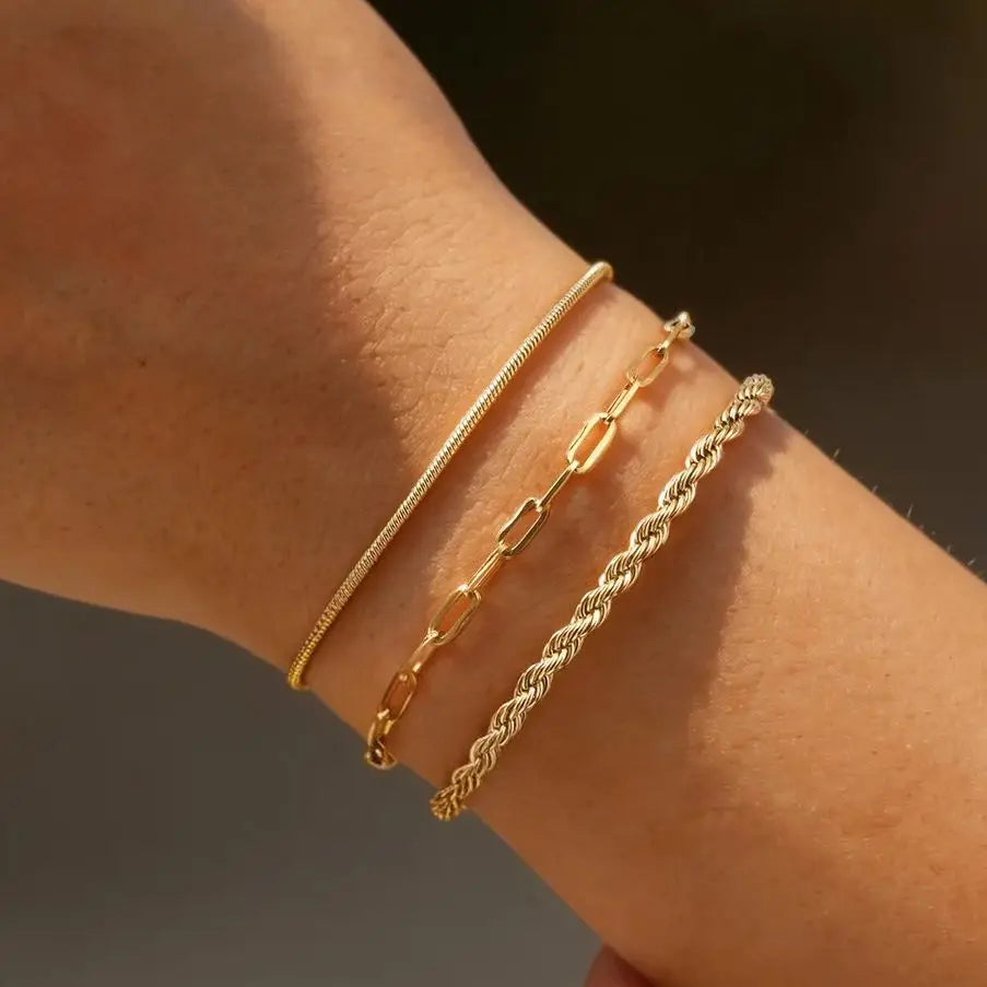 Vellisse – Elegant Triple-Layer Stainless Steel Chain Bracelet Set