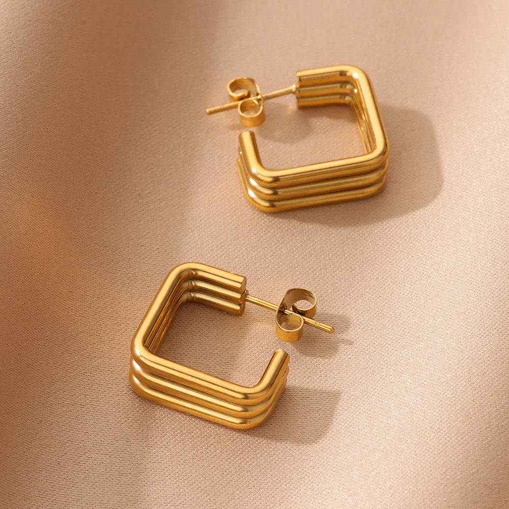 Aurora Square – Gold Plated Stainless Steel Women’s Stud Earrings