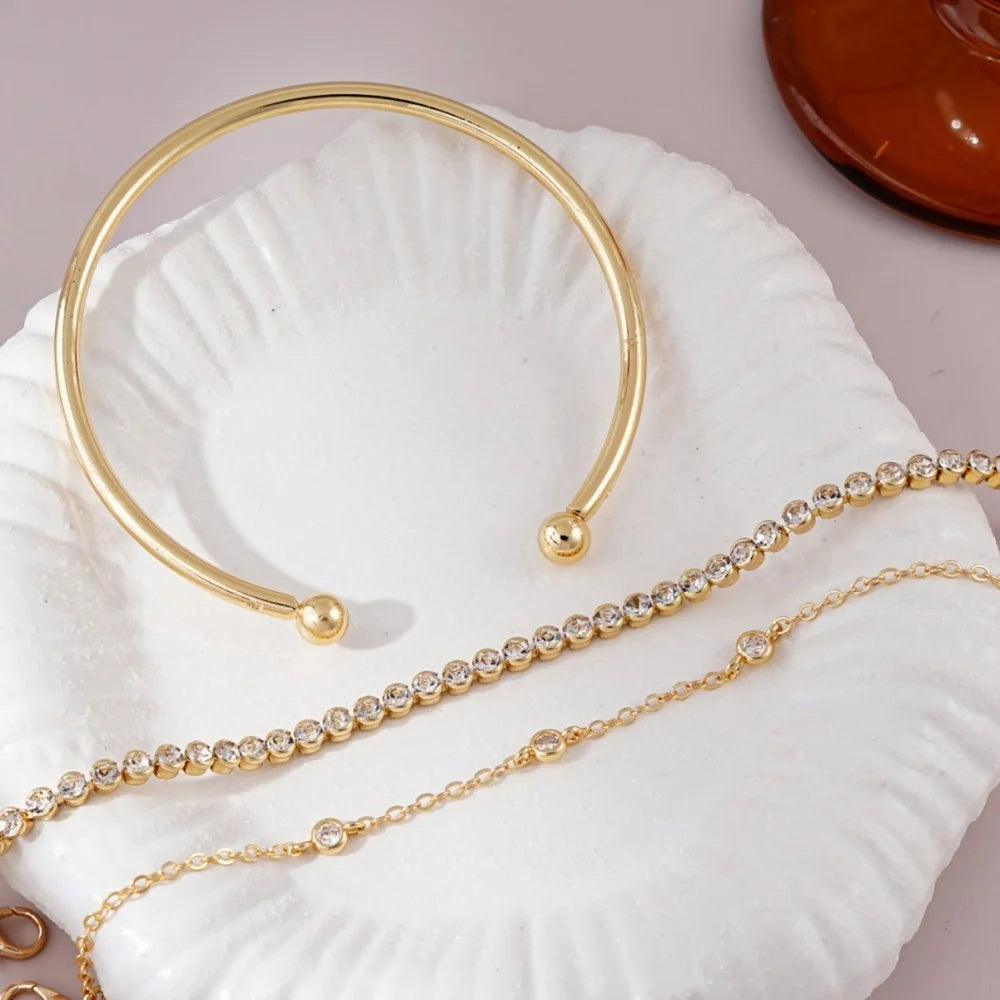Celavienne – Triple-Layer Gold Zircon Bracelet Set