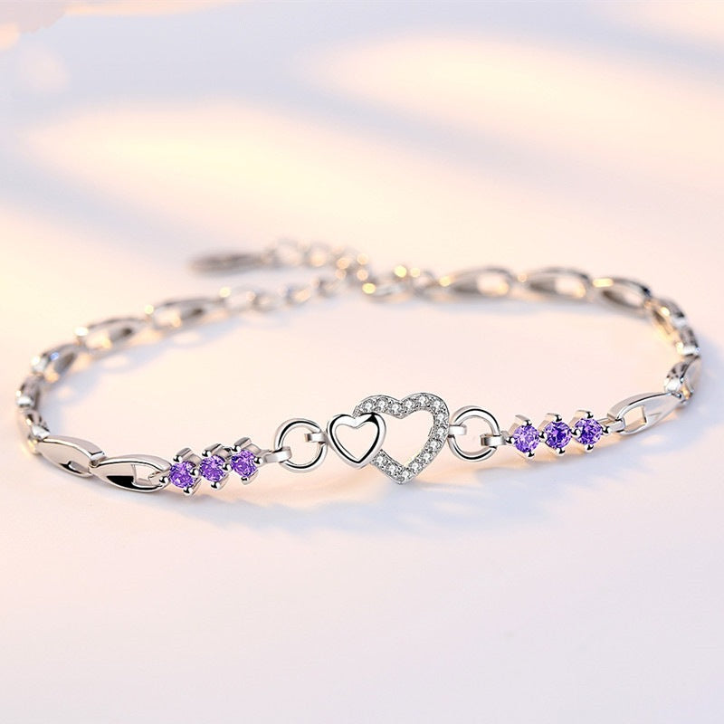 Amorelle Heart – 925 Sterling Silver Purple Zircon Bracelet