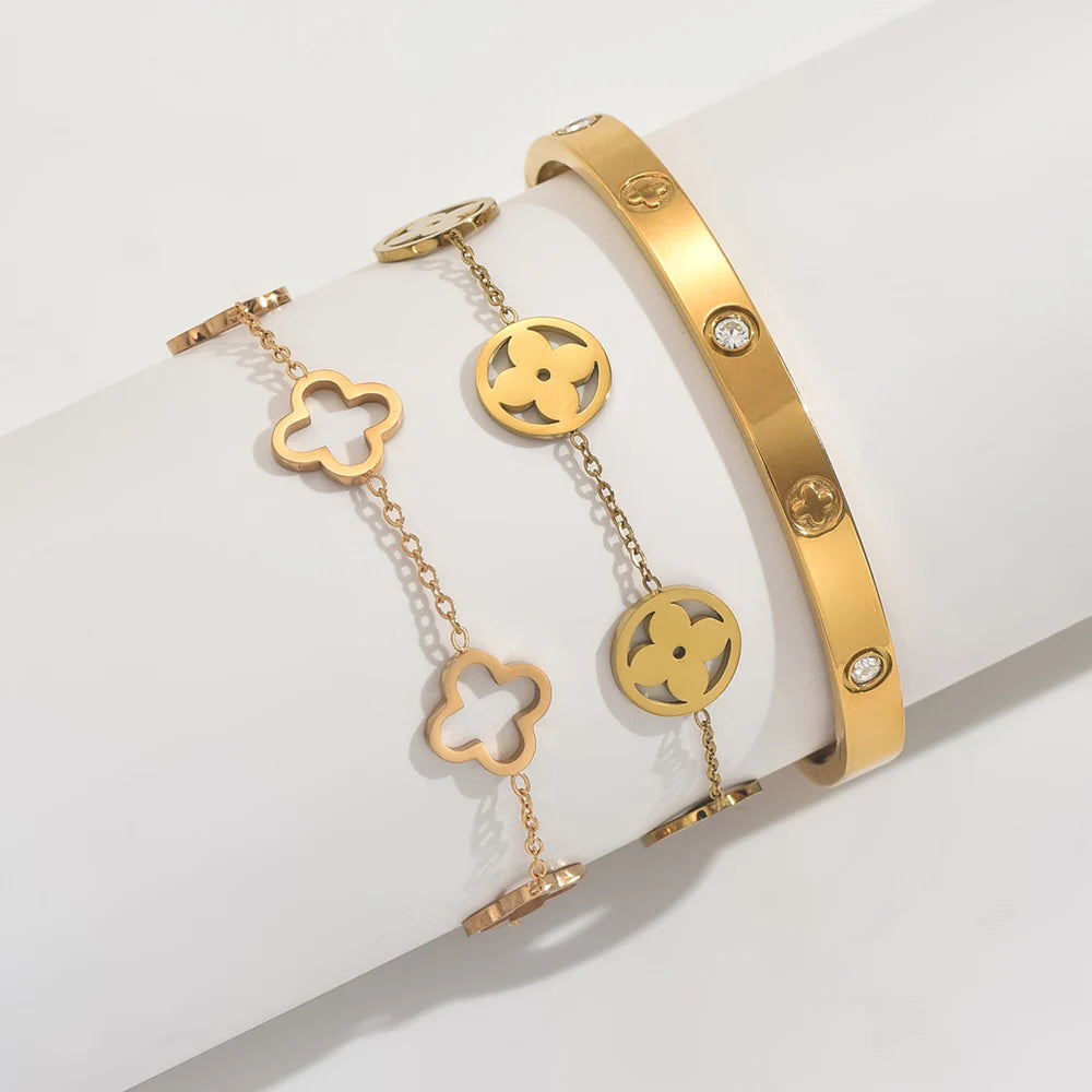 Fortuné Gleam – Vintage Clover Chain Bracelet Trio